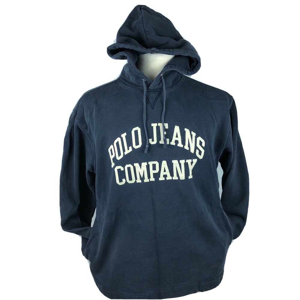 Polo Jeans Co Pullover Pocket Hoodie Sweatshirt Blue Mens Size Small Vintage 90s